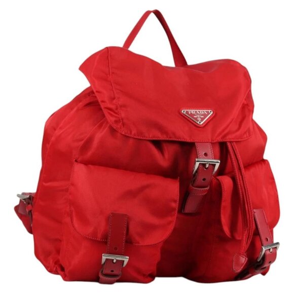 PRADA Backpack Nylon Red Silver Auth 137676 - Picture 1 of 16